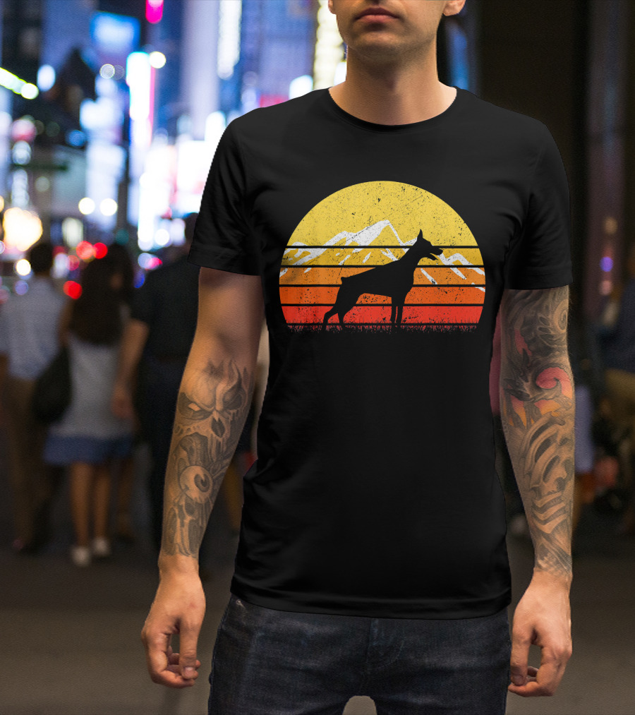 Retro Vintage Doberman Sunset Mountain T-Shirt