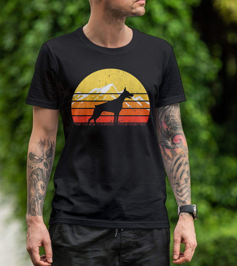 Retro Vintage Doberman Sunset Mountain T-Shirt