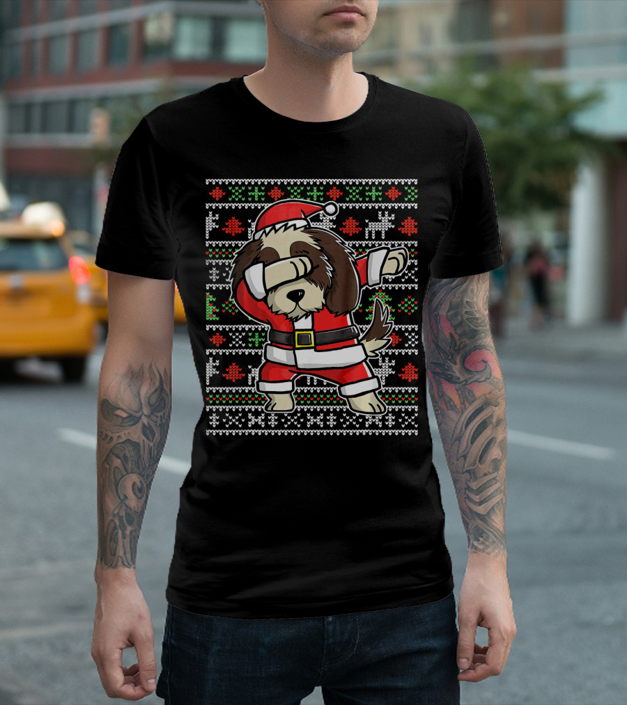 Shih Tzu Dog Santa Hat Dabbing Christmas T-Shirt
