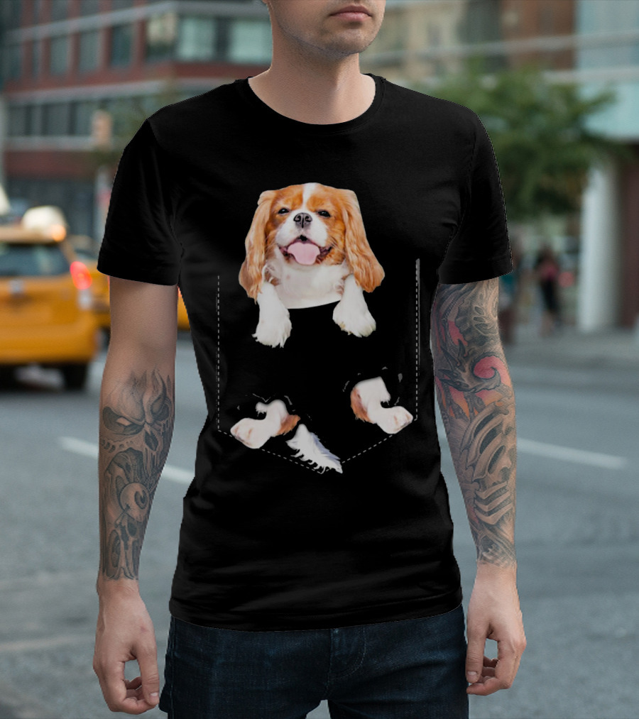 Cavalier King Charles Spaniel Peeking from Pocket T-Shirt