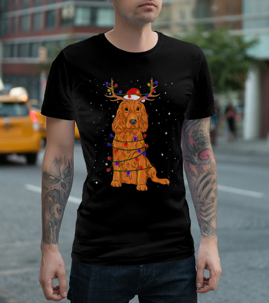 Cocker Spaniel Christmas Lights Reindeer Hat Holiday T-Shirt