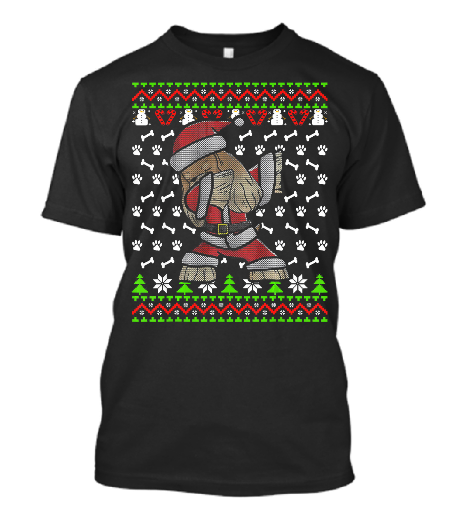 Ugly Christmas Shih Tzu Cute Dog Dabbing Santa Sweater Paw Print Bone T-Shirt