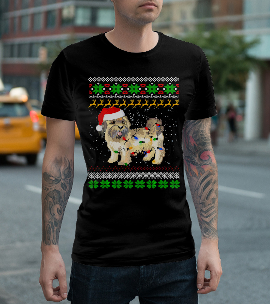 Shih Tzu Christmas Lights Funny Dog Santa Hat Reindeer Snowflakes T-Shirt