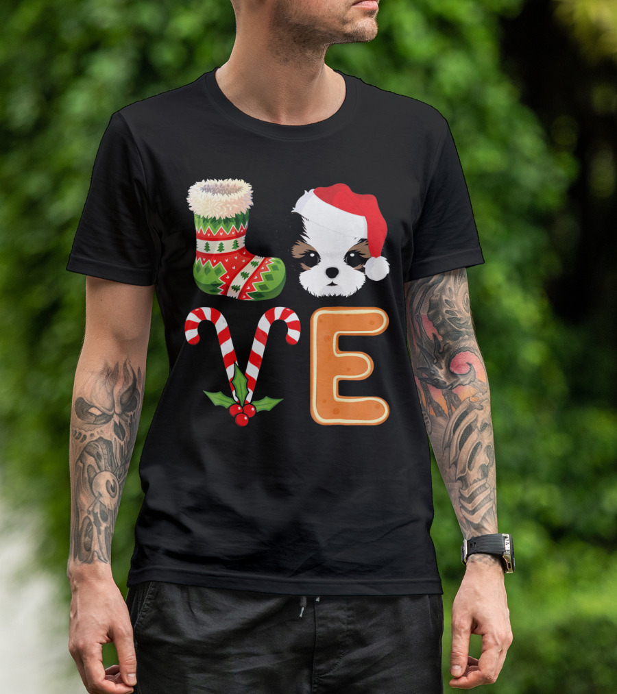 Shih Tzu Lover Xmas Stocking Santa Hat Candy Cane E T-Shirt