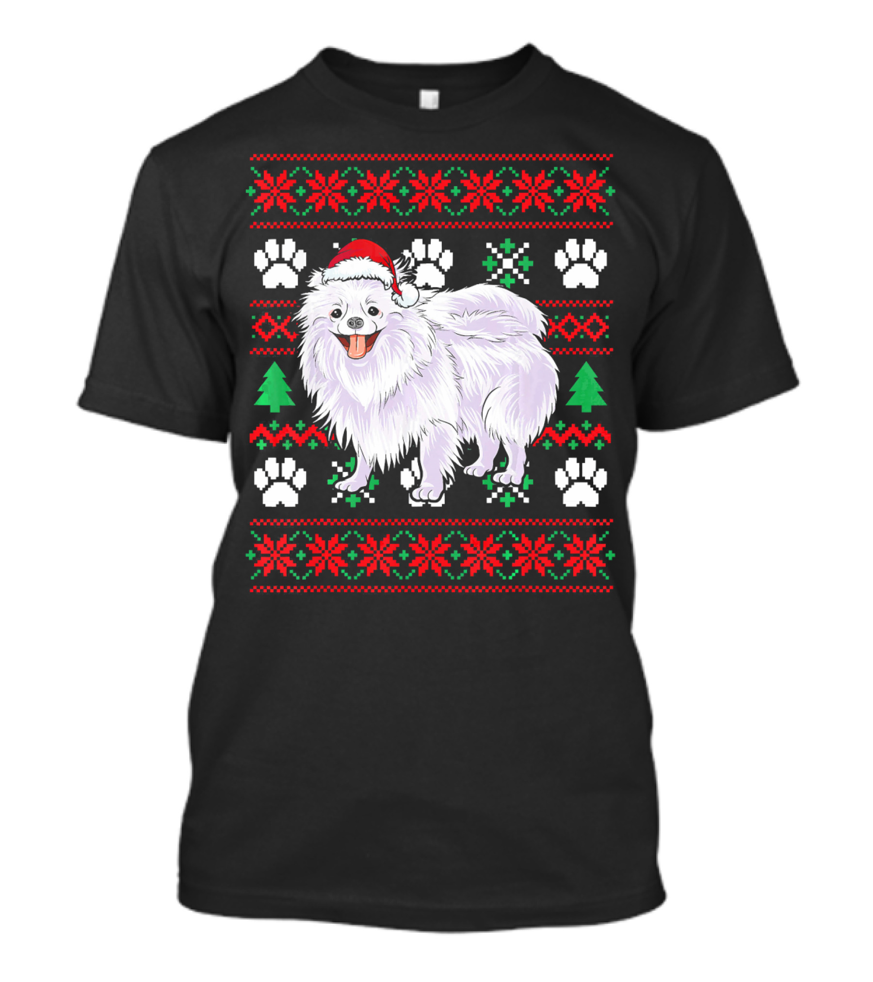 Pomeranian Ugly Christmas Santa Hat Paw Print Festive T-Shirt