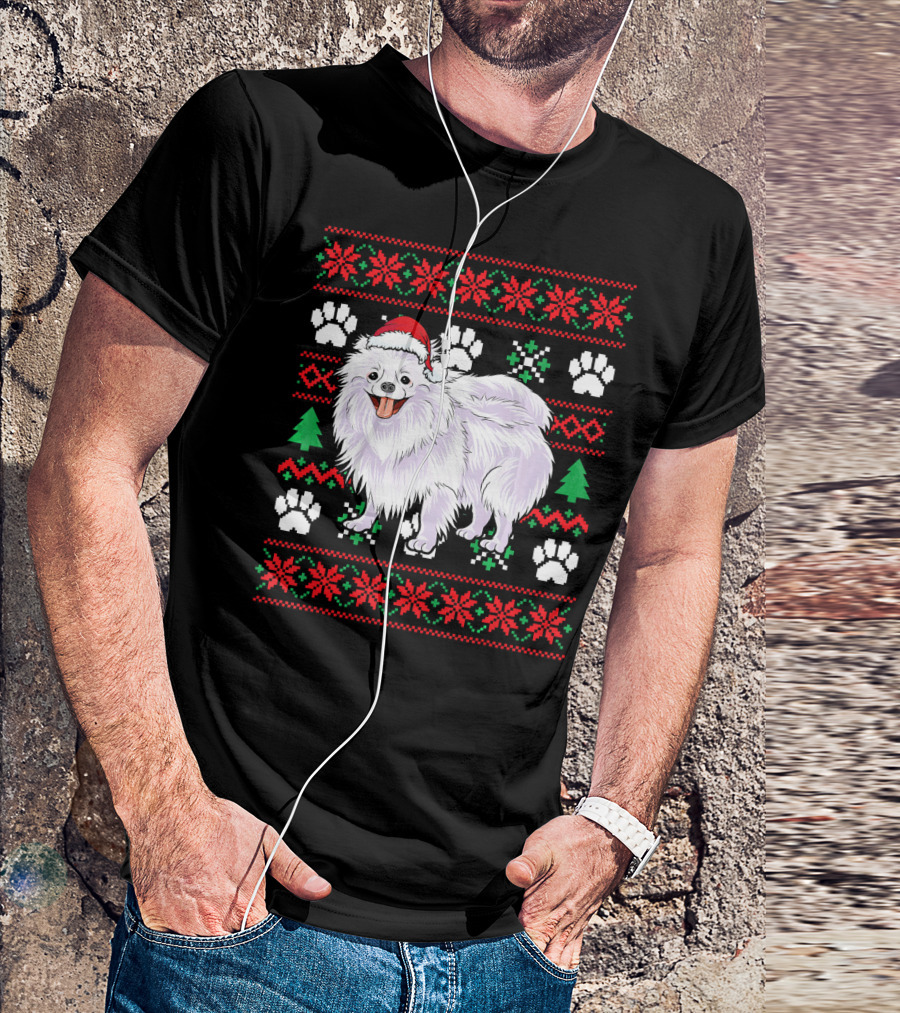 Pomeranian Ugly Christmas Santa Hat Paw Print Festive T-Shirt