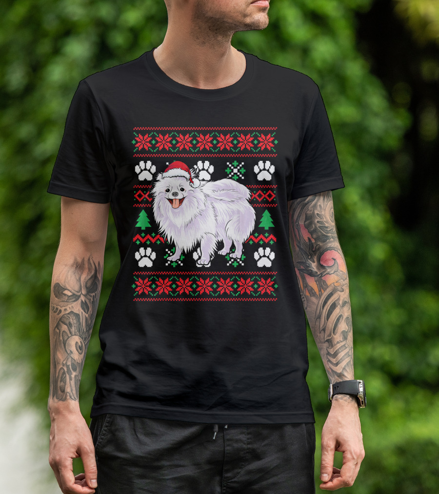 Pomeranian Ugly Christmas Santa Hat Paw Print Festive T-Shirt