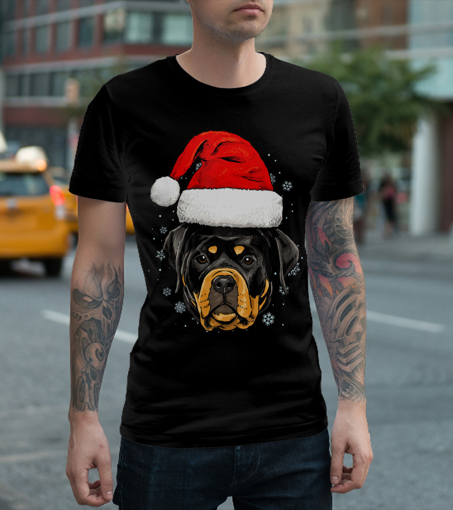 Rottweiler Santa Hat Christmas Dog Snowflakes Boys Girl T-Shirt