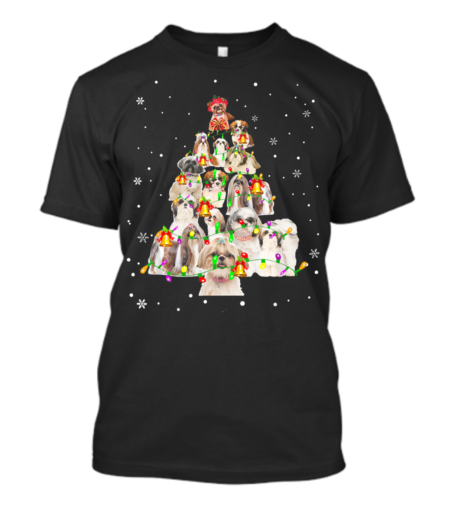 Shih Tzu Christmas Tree Lights And Snowflakes X Mas T-Shirt
