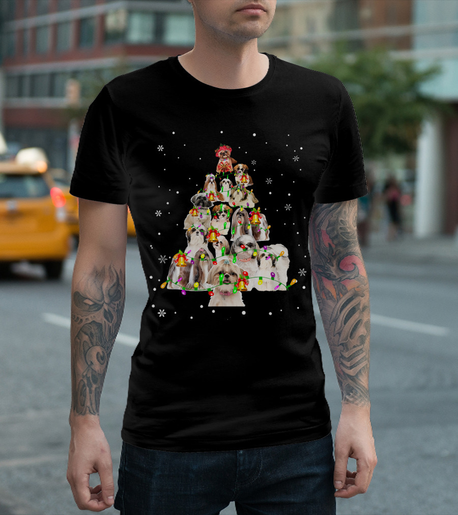 Shih Tzu Christmas Tree Lights And Snowflakes X Mas T-Shirt