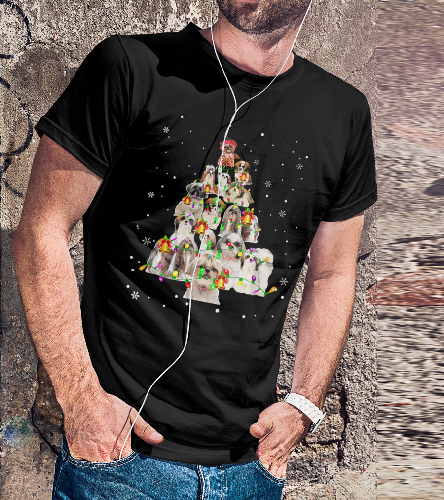 Shih Tzu Christmas Tree Lights And Snowflakes X Mas T-Shirt