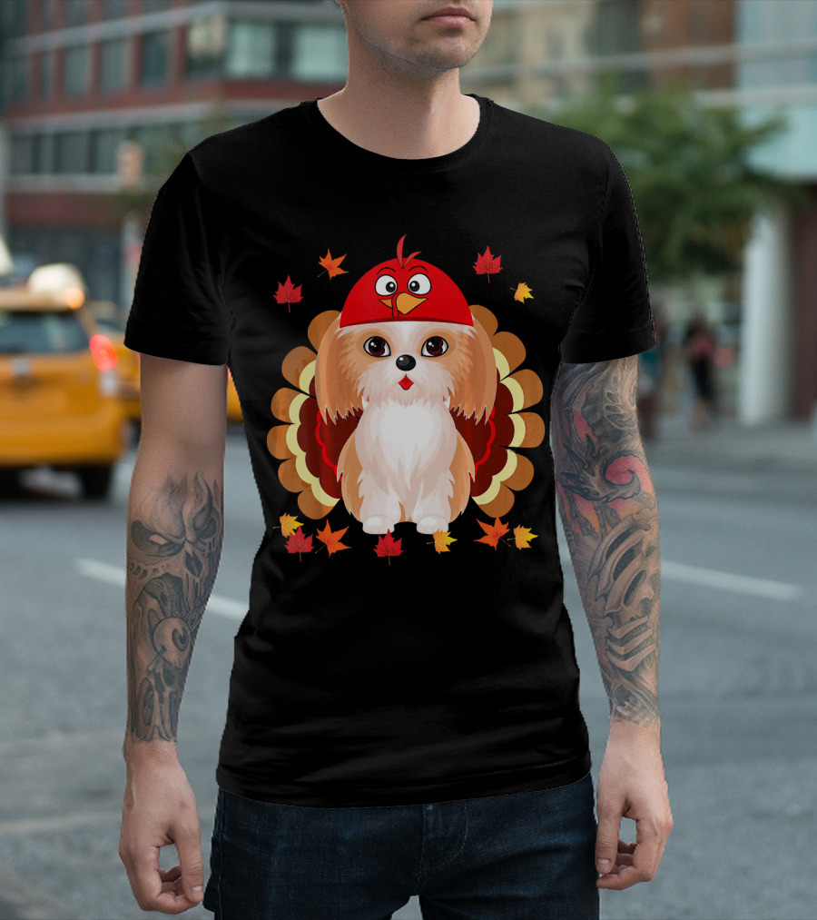 Turkey Shih Tzu Funny Lover Thanksgiving Leaves T-Shirt