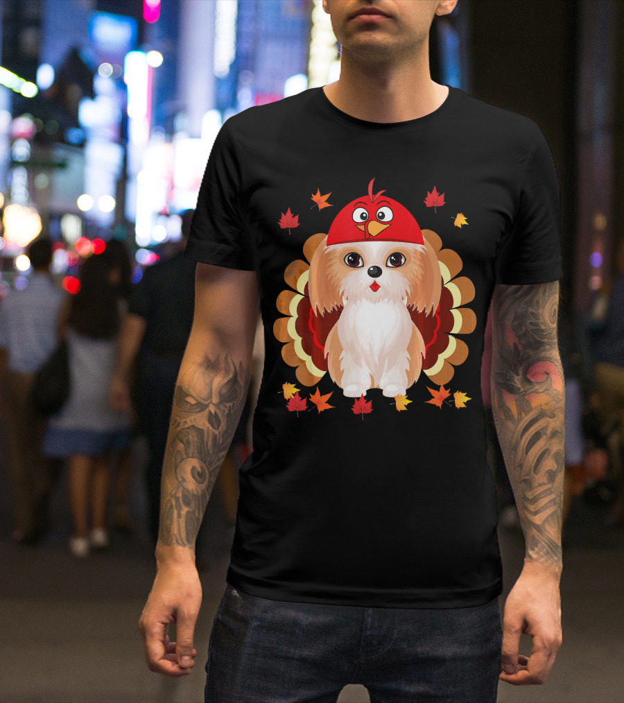 Turkey Shih Tzu Funny Lover Thanksgiving Leaves T-Shirt