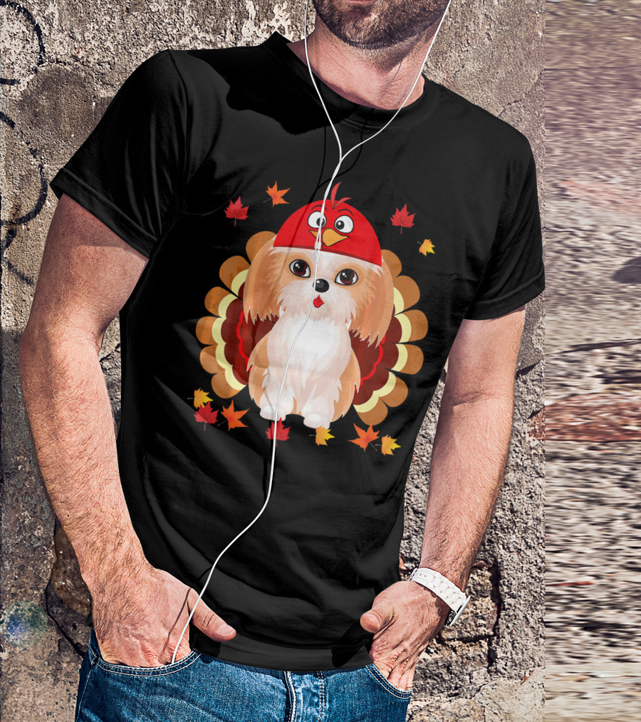 Turkey Shih Tzu Funny Lover Thanksgiving Leaves T-Shirt