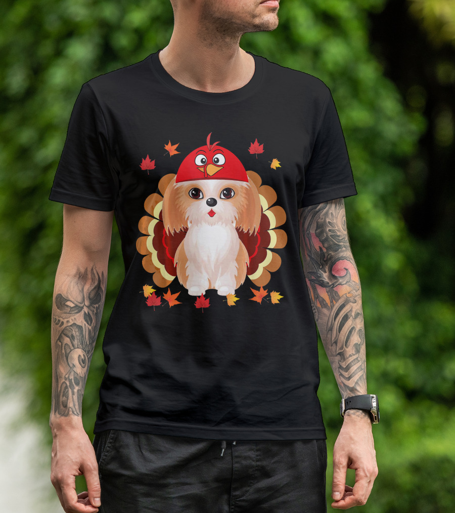 Turkey Shih Tzu Funny Lover Thanksgiving Leaves T-Shirt