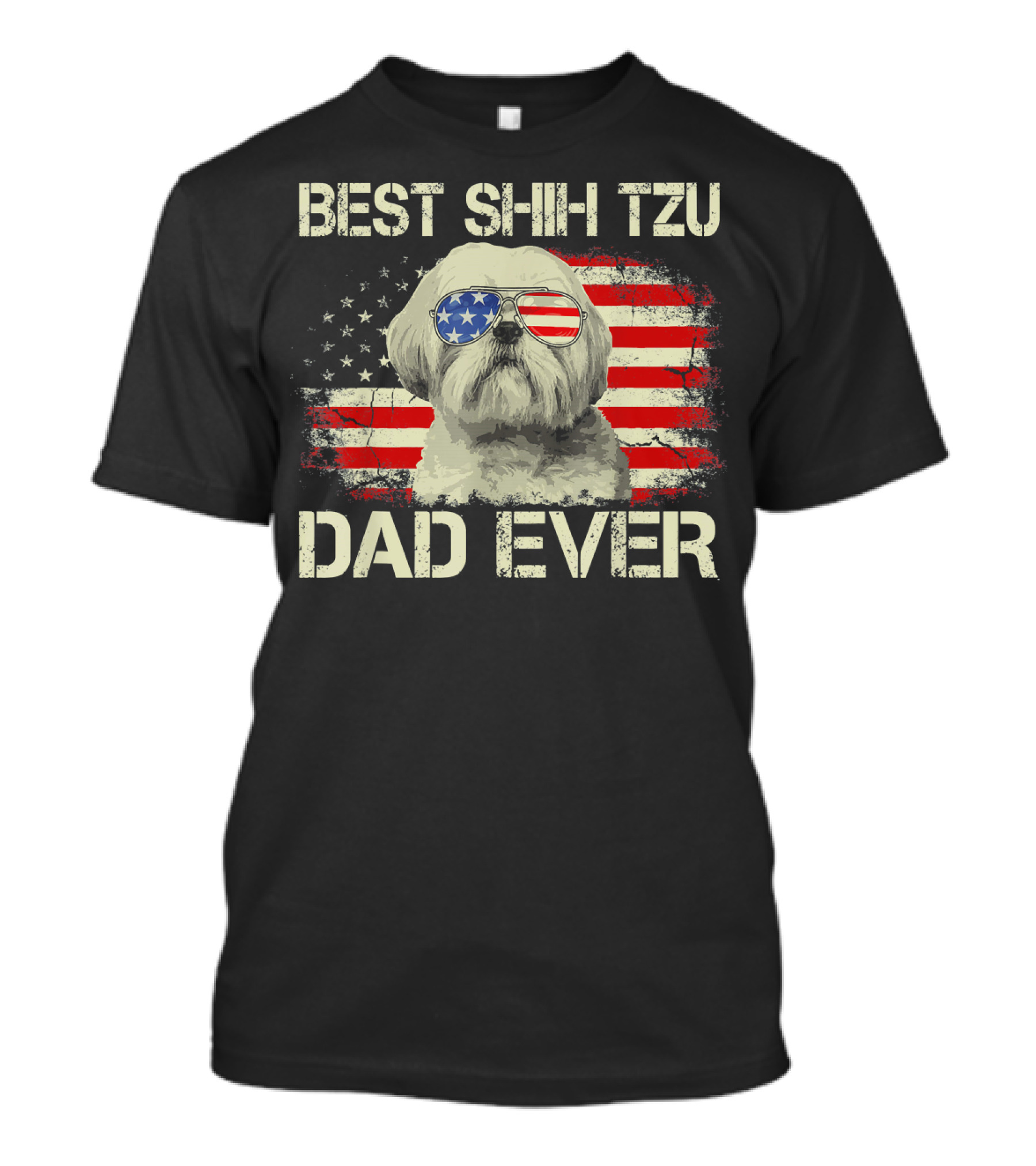 Best Shih Tzu Dad Ever American Flag Sunglasses T-Shirt