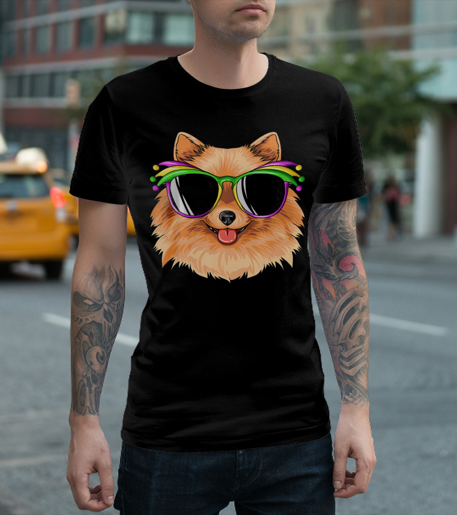 Pomeranian Mardi Gras Carnival Mask Pome Sunglasses Mardi Gras Colors T-Shirt