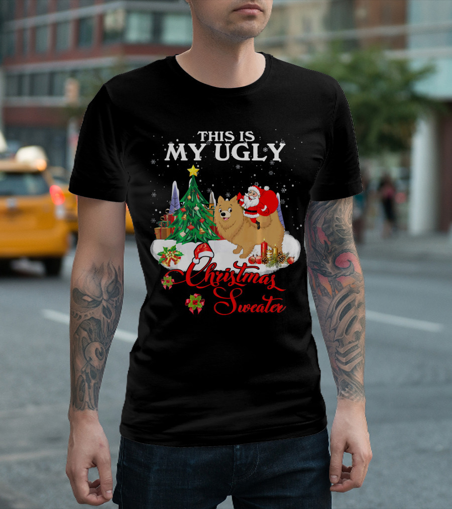 This Is My Ugly Christmas Sweater Santa Riding Pomeranian T-Shirt