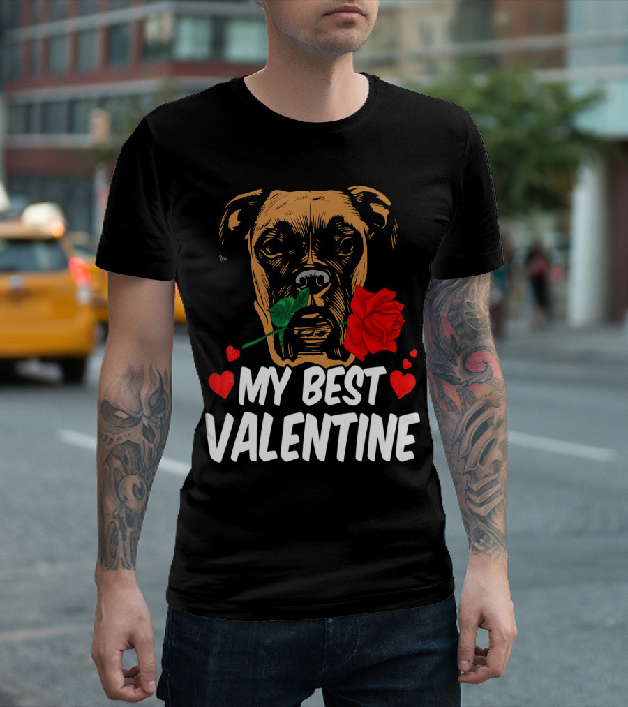 My Best Valentine Is Boxer with Rose Hearts T-Shirt