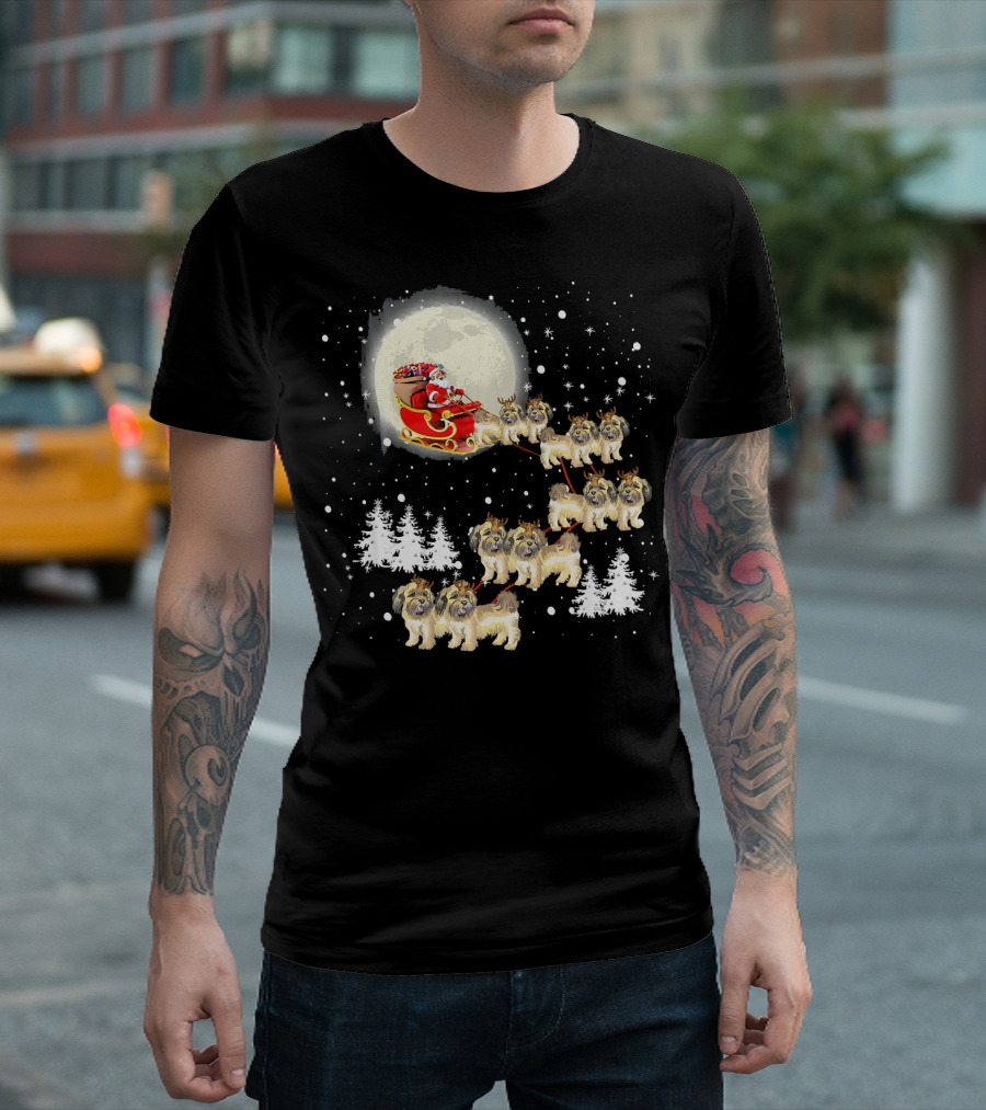 Cute Shih Tzu Christmas Lights Reindeer Santa Sleigh Moon Snowflakes Forest T-Shirt
