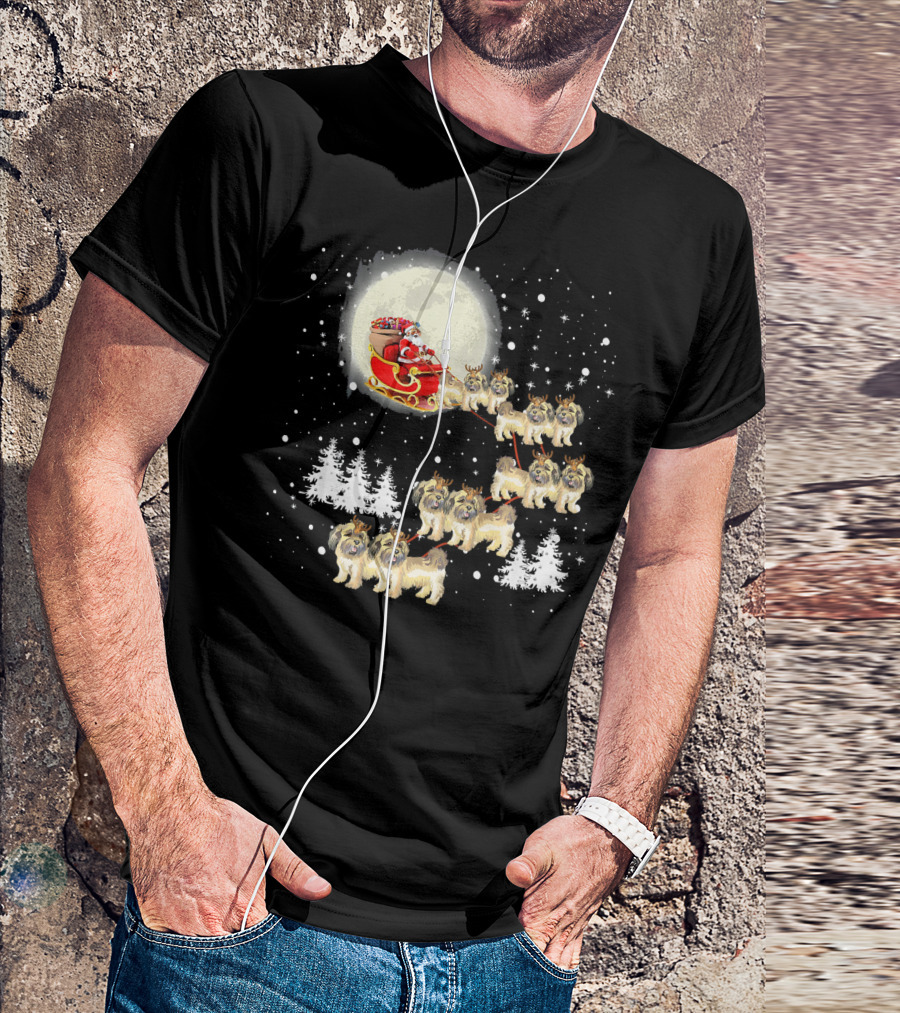 Cute Shih Tzu Christmas Lights Reindeer Santa Sleigh Moon Snowflakes Forest T-Shirt