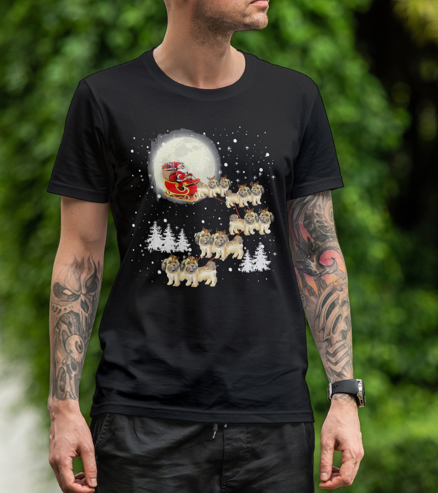 Cute Shih Tzu Christmas Lights Reindeer Santa Sleigh Moon Snowflakes Forest T-Shirt