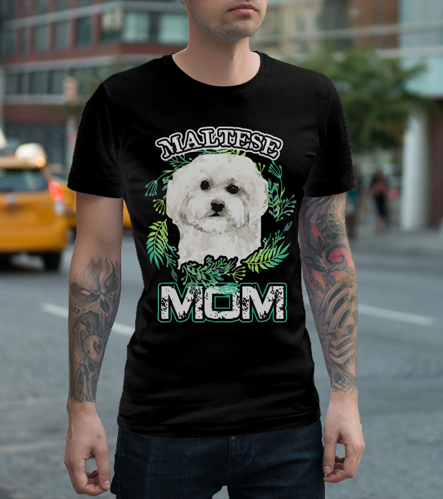 Maltese Mom Maltese Dog With Leaf Accents T-Shirt