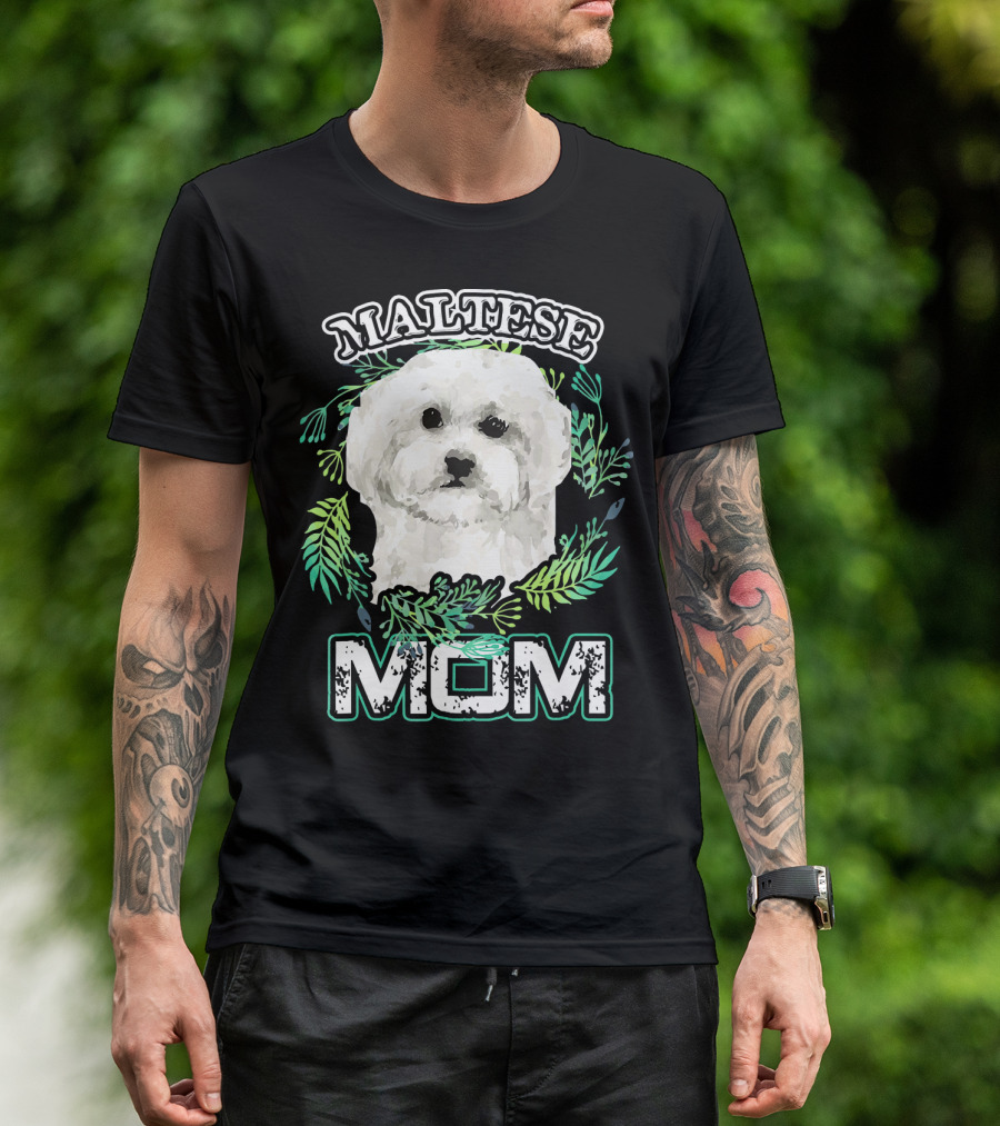 Maltese Mom Maltese Dog With Leaf Accents T-Shirt
