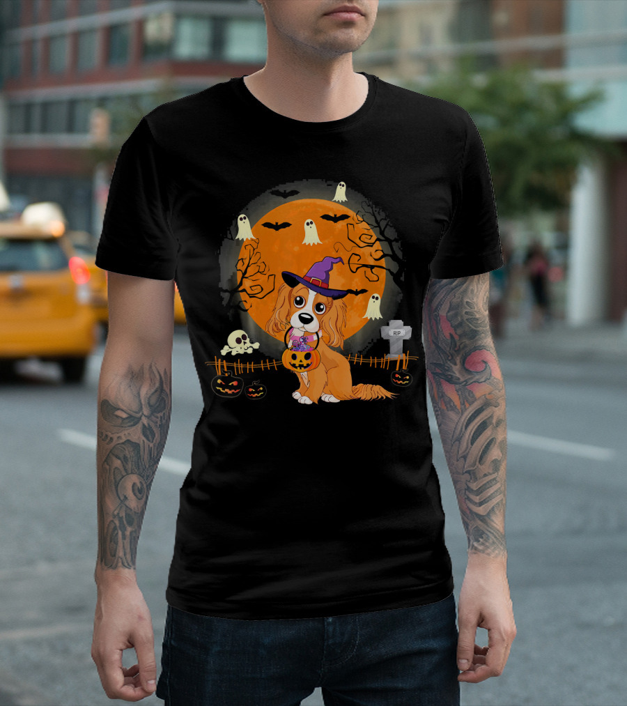 Cavalier King Charles Spaniel Witch Halloween Spooky Night T-Shirt