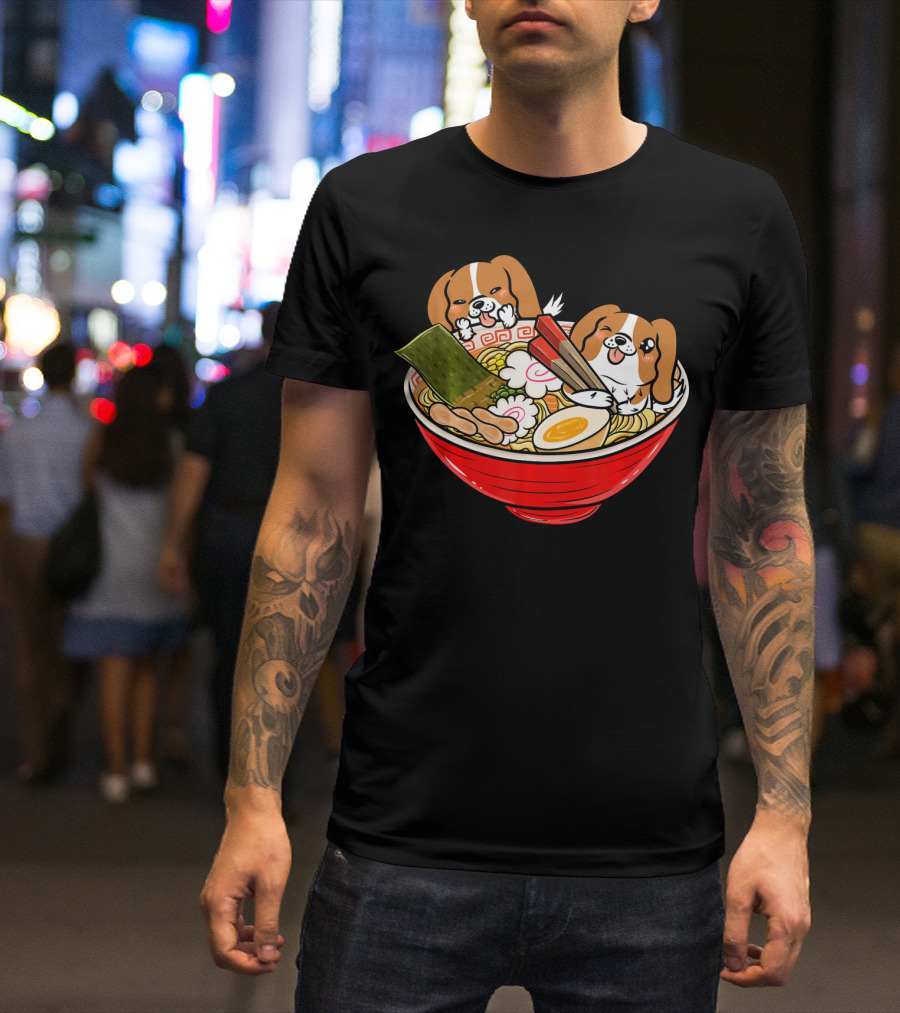 Cavalier King Charles Spaniel Ramen Bowl Japan T-Shirt