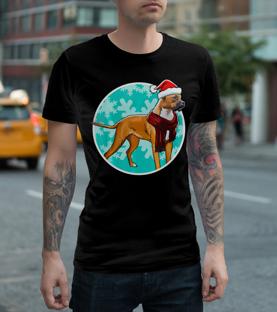 Christmas Boxer Dog Santa Hat Snowflakes for Boxer Lover T-Shirt