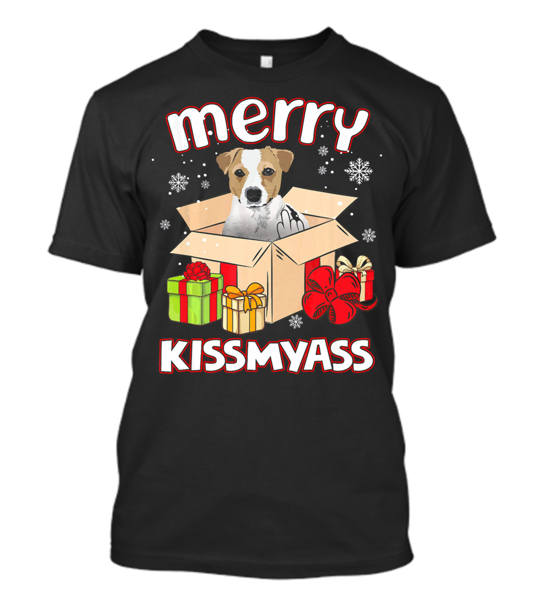 Merry Kissmyass Jack Russell Snowflakes Gifts T-Shirt