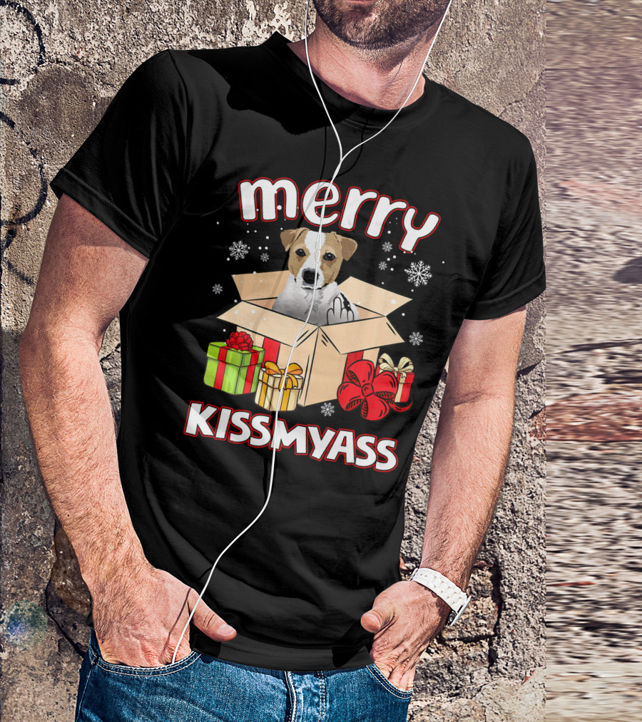 Merry Kissmyass Jack Russell Snowflakes Gifts T-Shirt