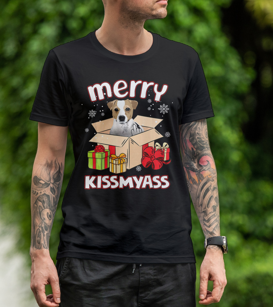 Merry Kissmyass Jack Russell Snowflakes Gifts T-Shirt