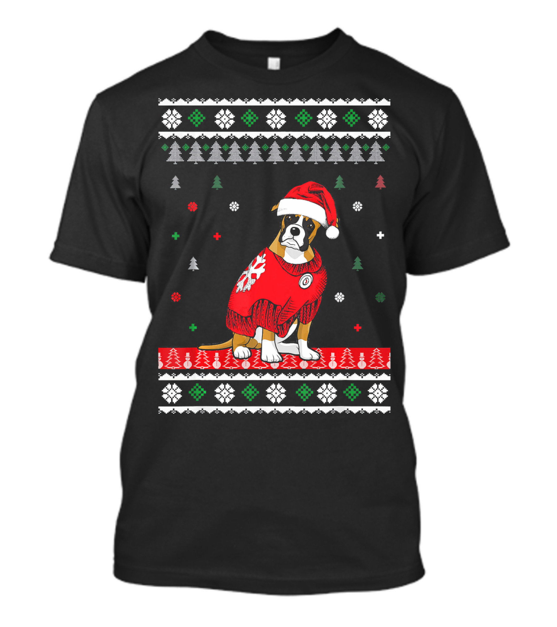 Cute Christmas Boxer Dog In Santa Hat And Festive T-Shirt