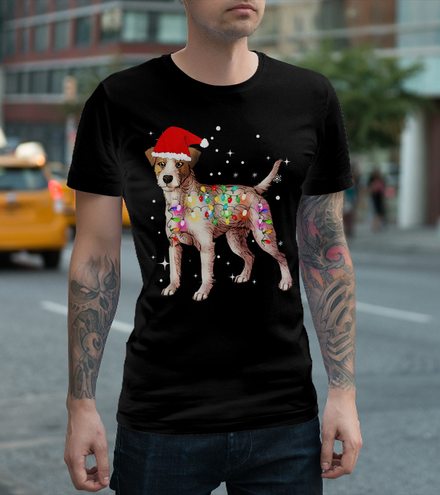 Christmas Lights Jack Russell Terrier Santa Hat T-Shirt
