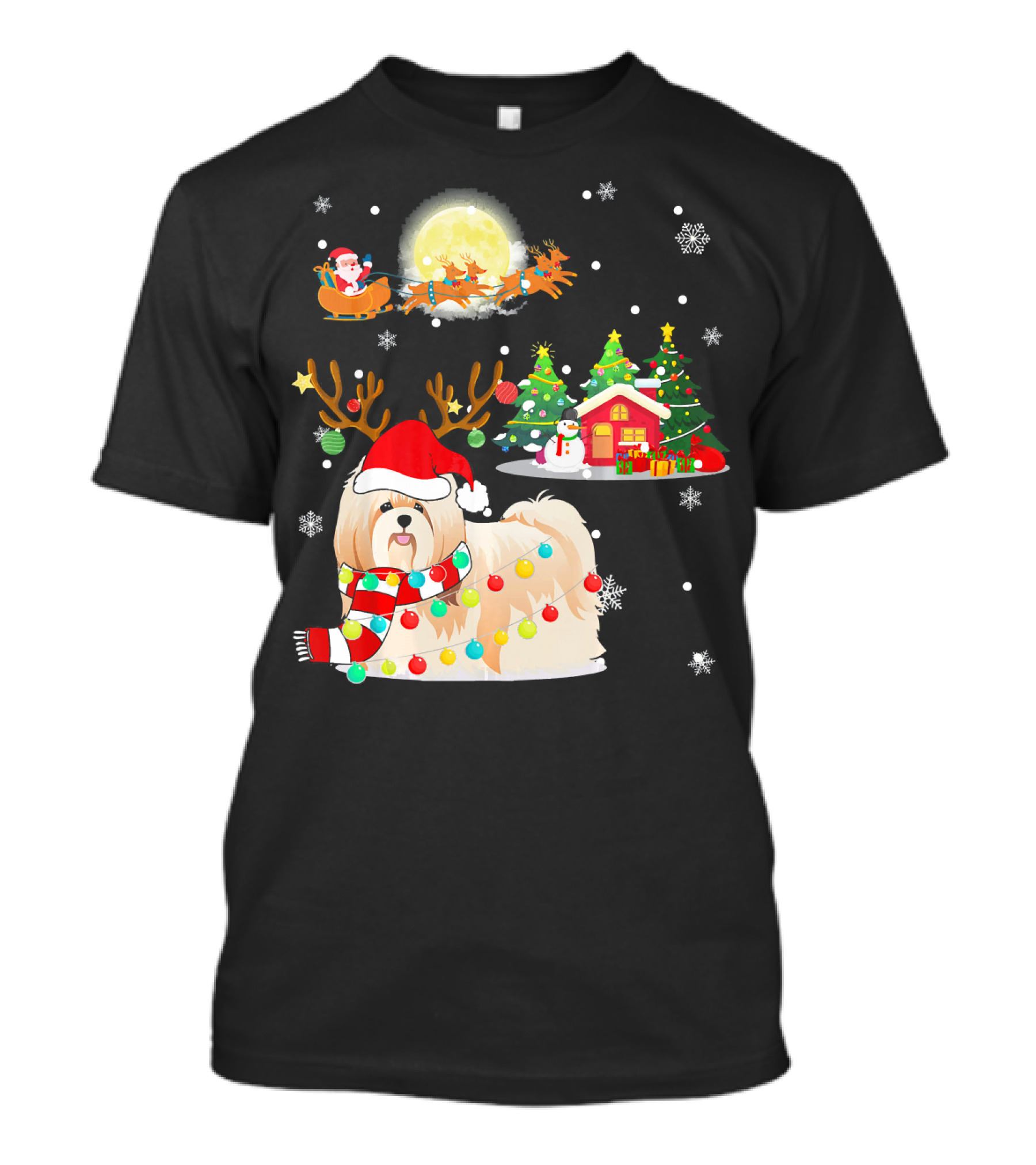Santa's Shih Tzu Christmas Parade With Reindeer Antlers And Festive Lights T-Shirt