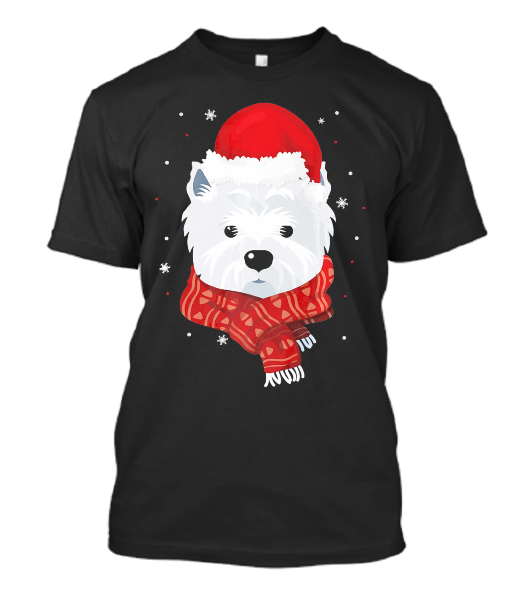 Maltese Westie West Highland In Santa Hat And Scarf T-Shirt