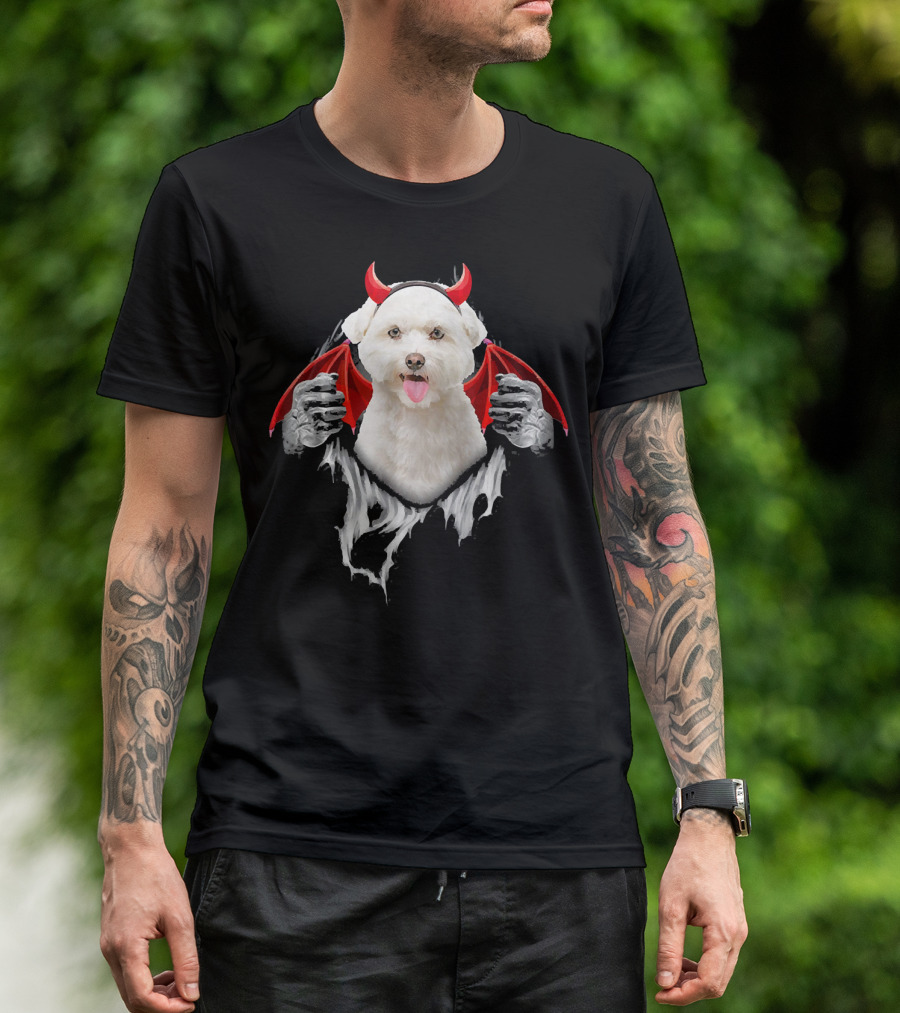 Maltese Torn Funny Dog Dracula Devil Wings T-Shirt