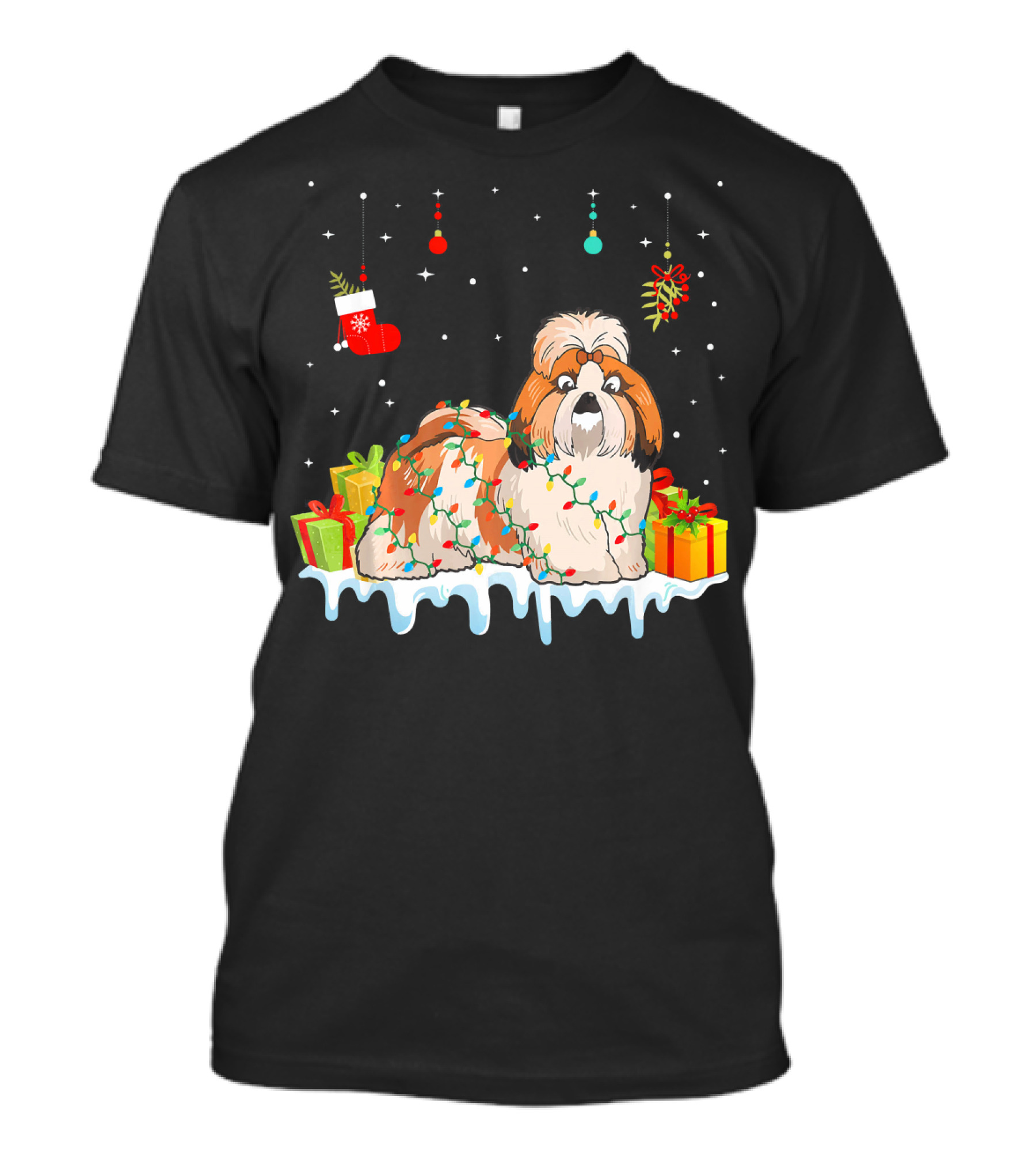 Christmas Shih Tzu Dog With Lights And Presents T-Shirt