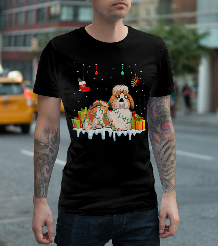 Christmas Shih Tzu Dog With Lights And Presents T-Shirt