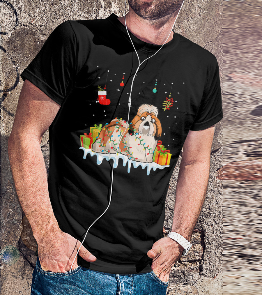 Christmas Shih Tzu Dog With Lights And Presents T-Shirt