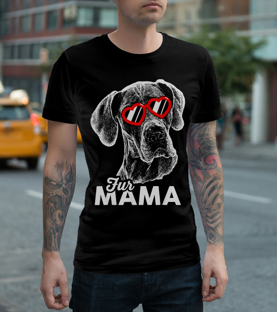 Great Dane Fur Mama with Heart Glasses T-Shirt