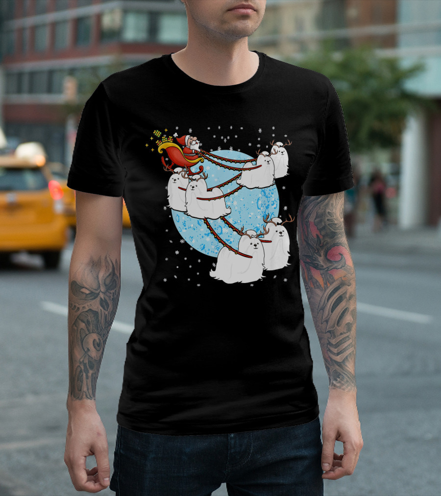 Santa's Sleigh with Maltese Dogs Christmas Love T-Shirt