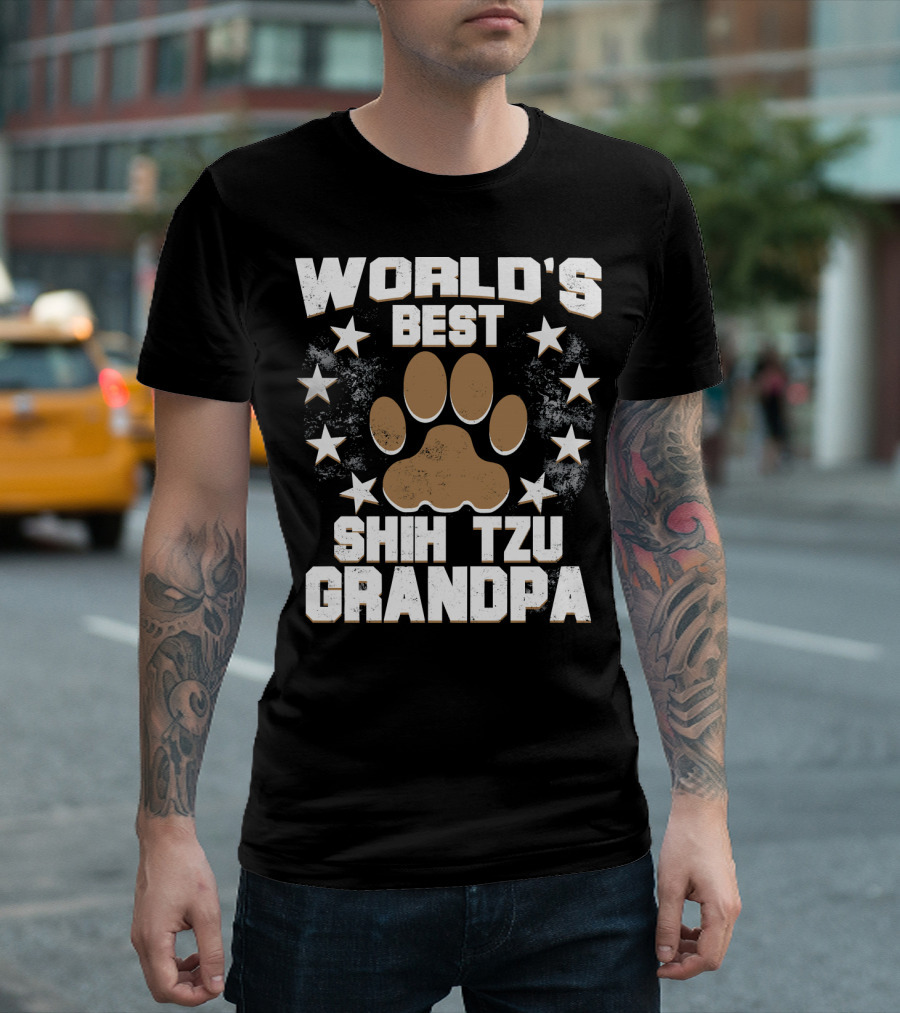 World's Best Shih Tzu Grandpa Dog Paw Print Stars T-Shirt