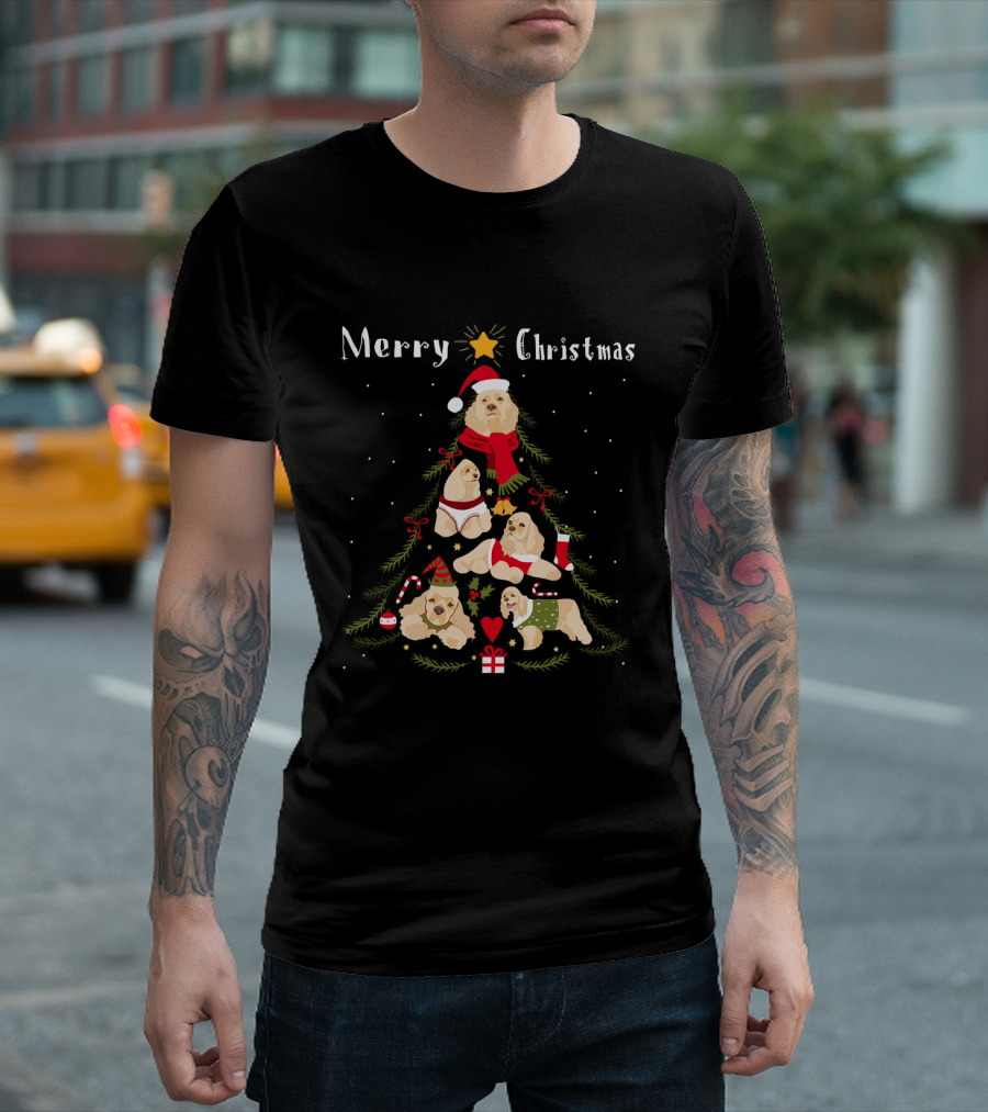 Merry Christmas Cocker Spaniel Tree with Gifts and Decorations T-Shirt