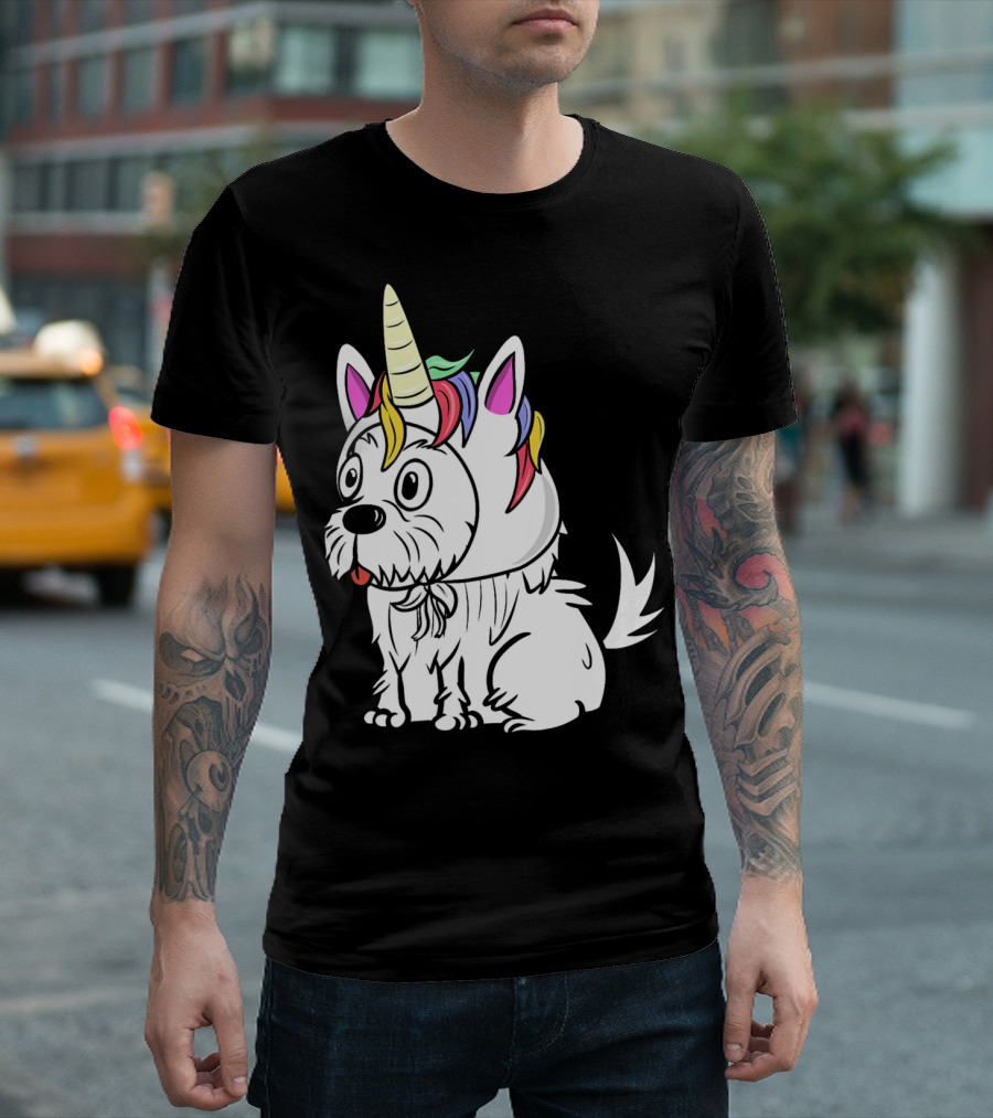 Maltese Dog in Unicorn Hat with Funny Expression T-Shirt