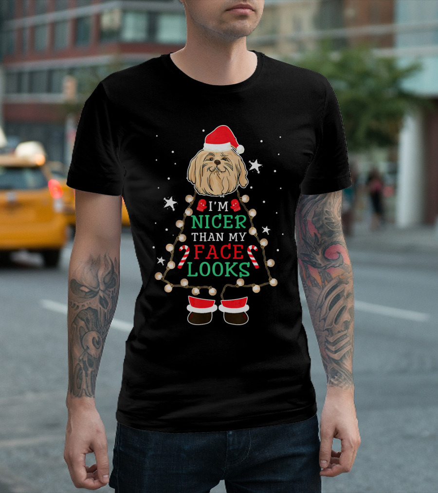 I'm Nicer Than My Face Looks Cute Maltese Dogs Christmas Lights T-Shirt