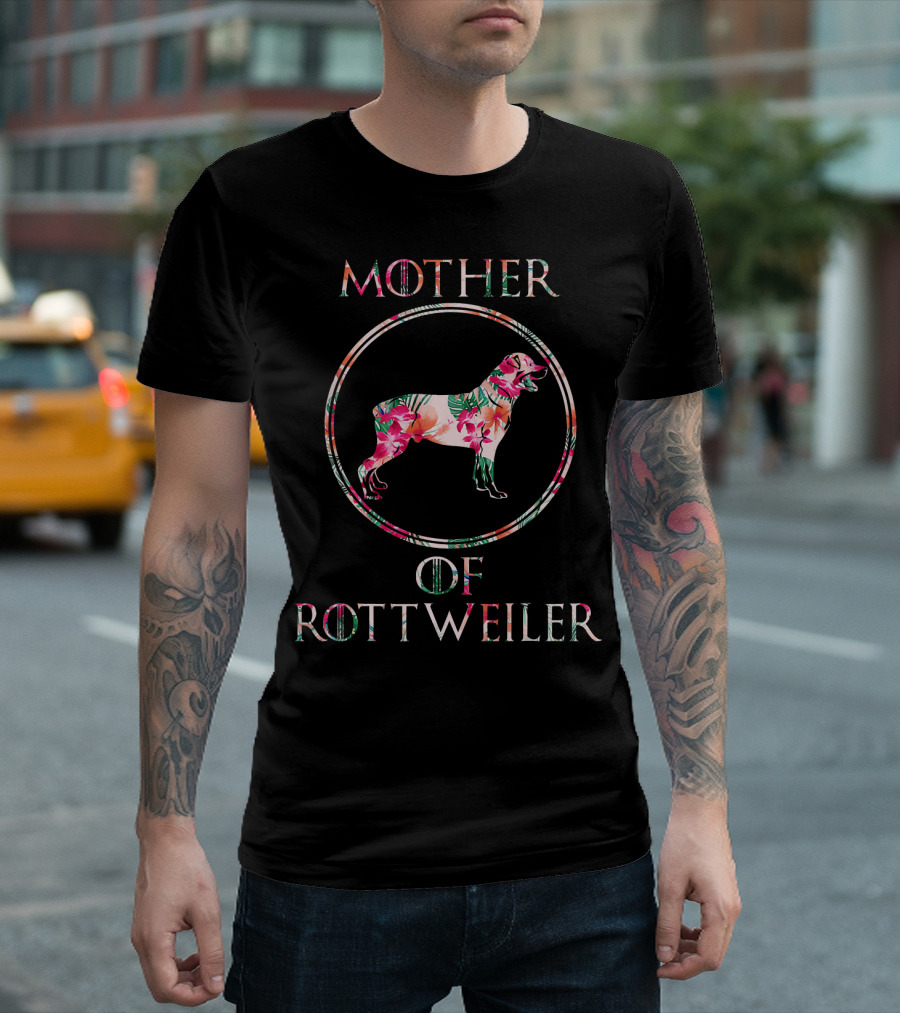 Mother Of Rottweiler Floral Dog Motif T-Shirt