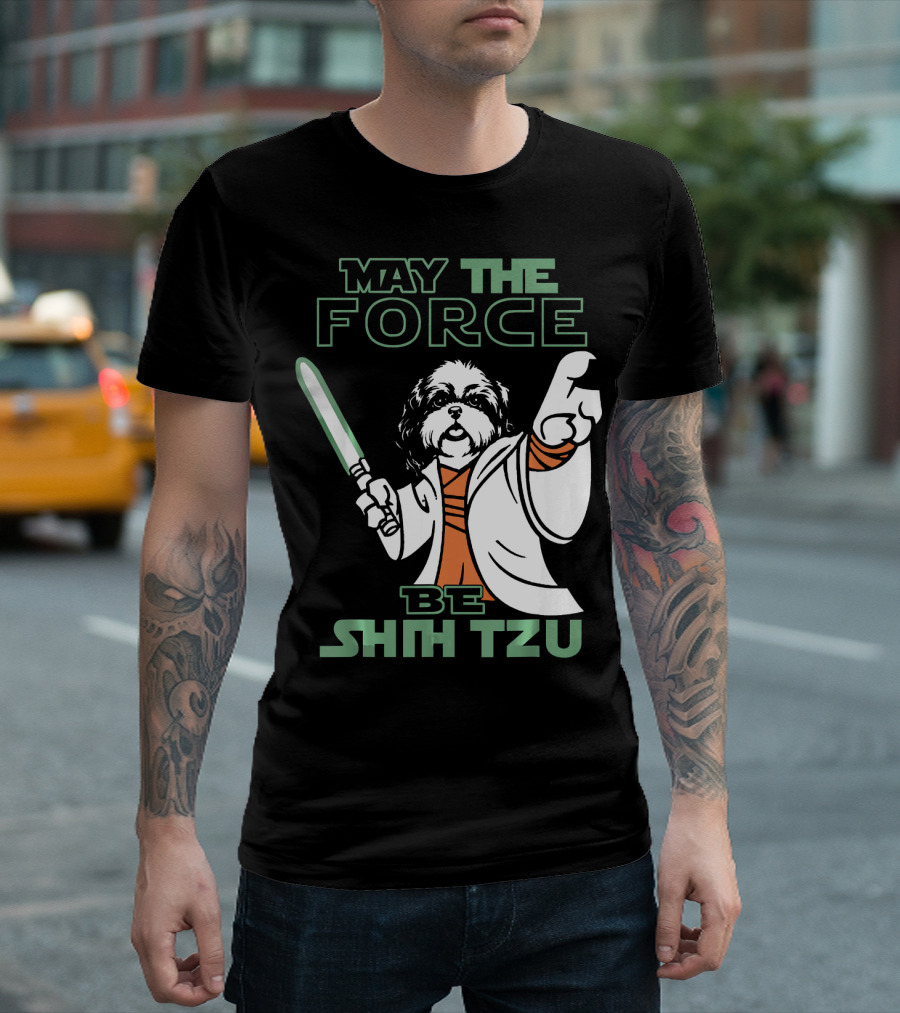 May the Force Be Shih Tzu Jedi Dog Lightsaber T-Shirt